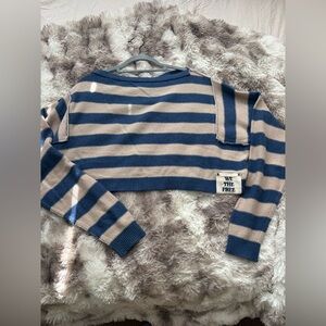 We The Free Blue and Cream Striped Sweater